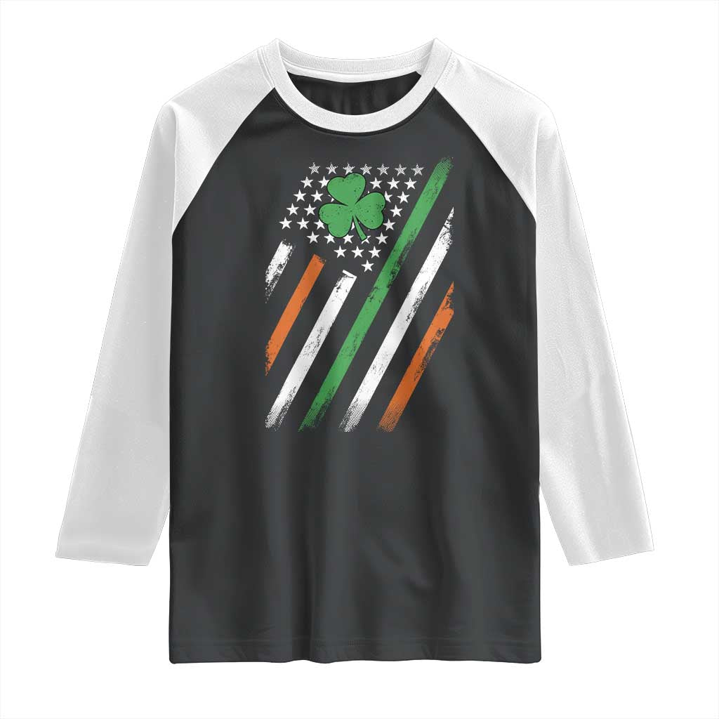 Funny Irish American Flag Shamrock Raglan Shirt