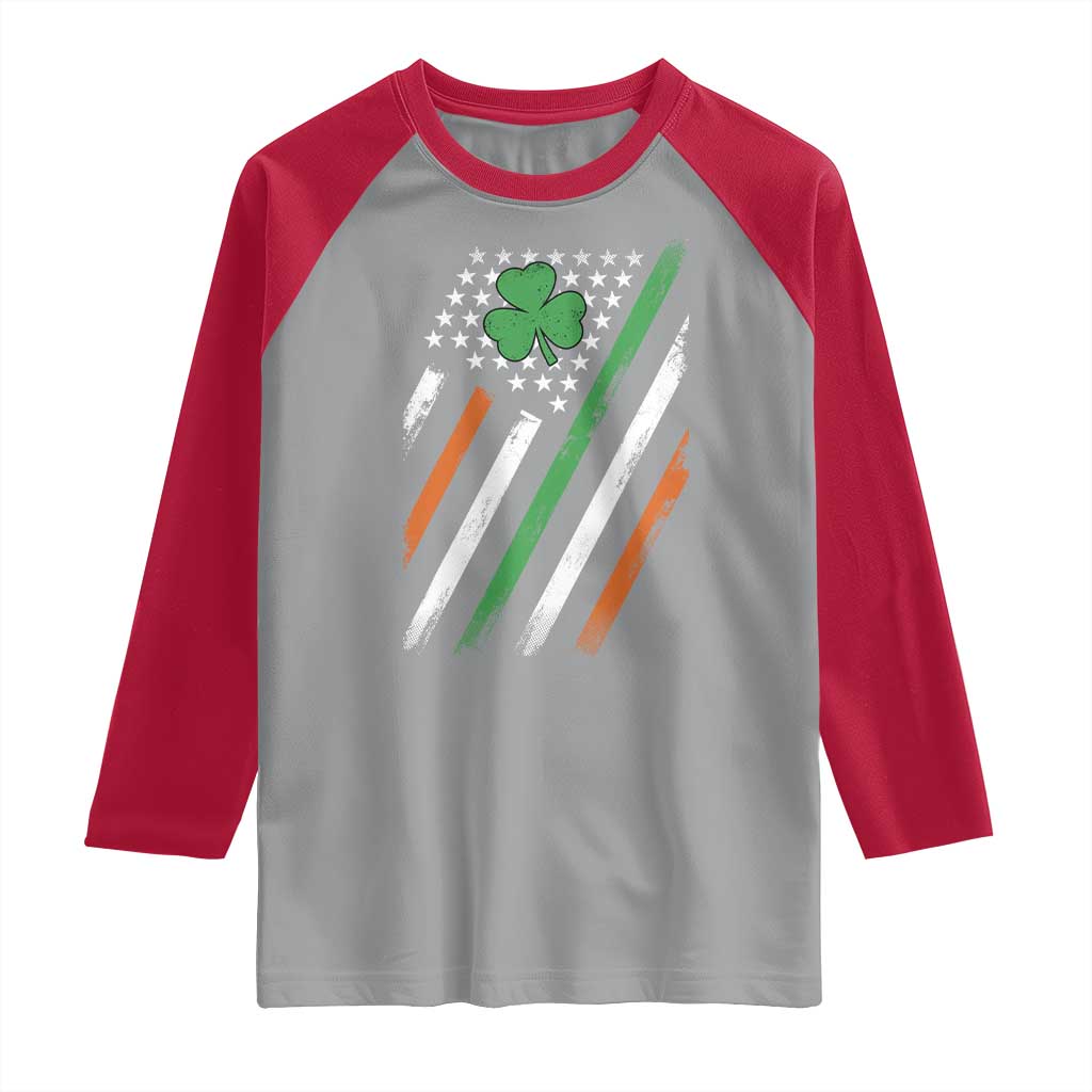 Funny Irish American Flag Shamrock Raglan Shirt
