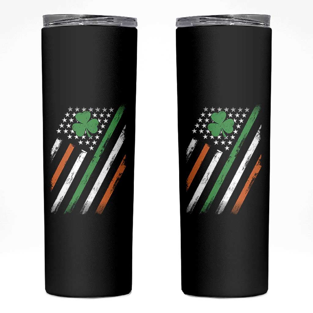 Funny Irish American Flag Shamrock Skinny Tumbler