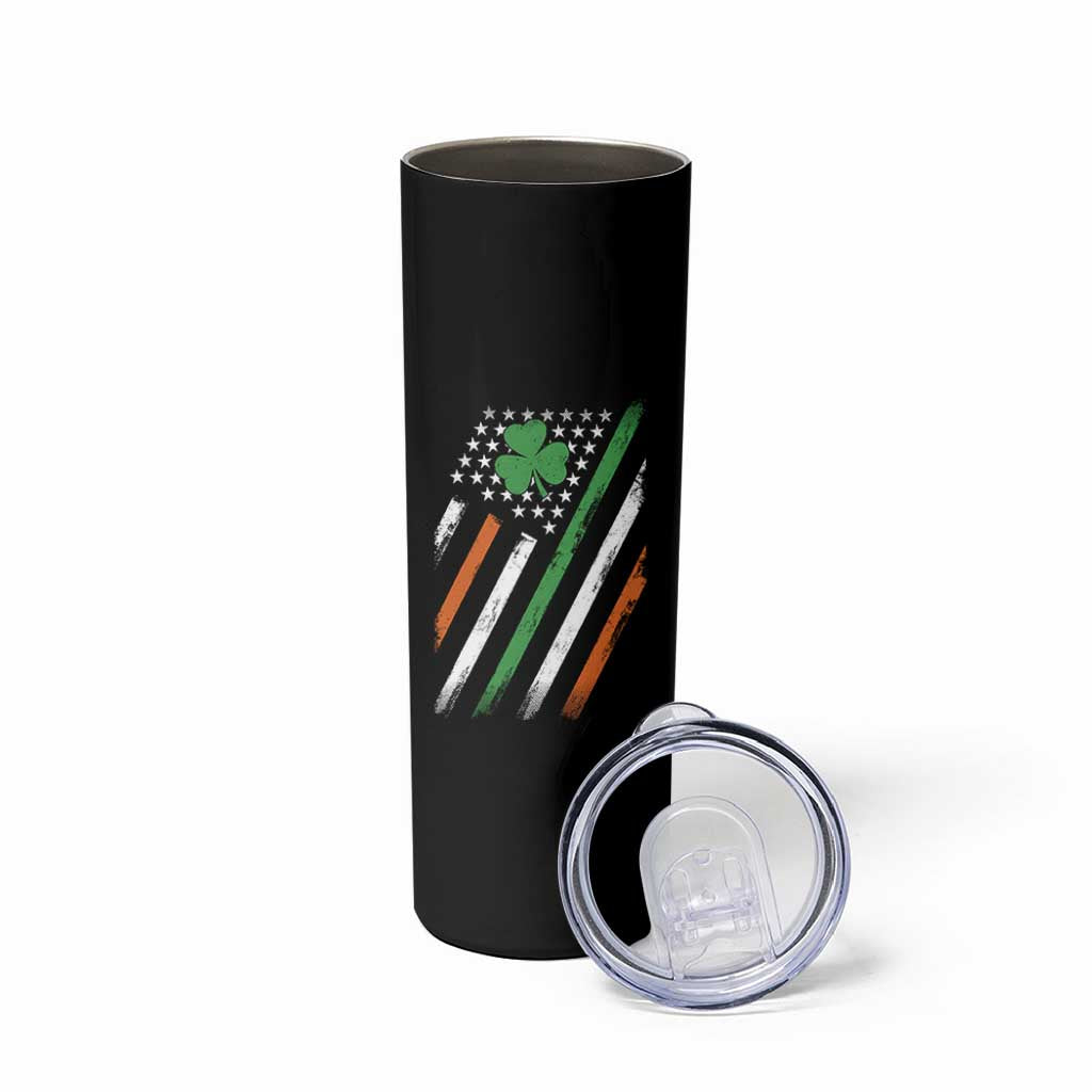 Funny Irish American Flag Shamrock Skinny Tumbler
