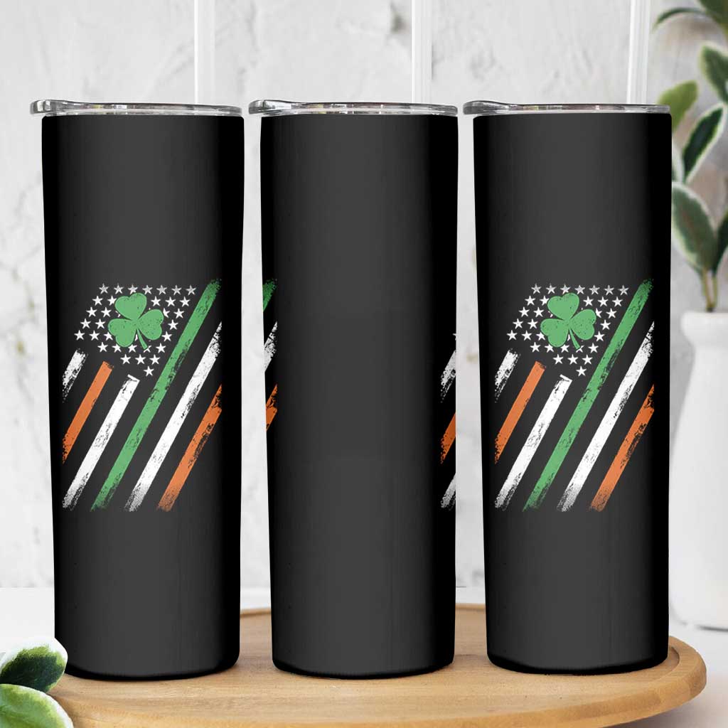 Funny Irish American Flag Shamrock Skinny Tumbler
