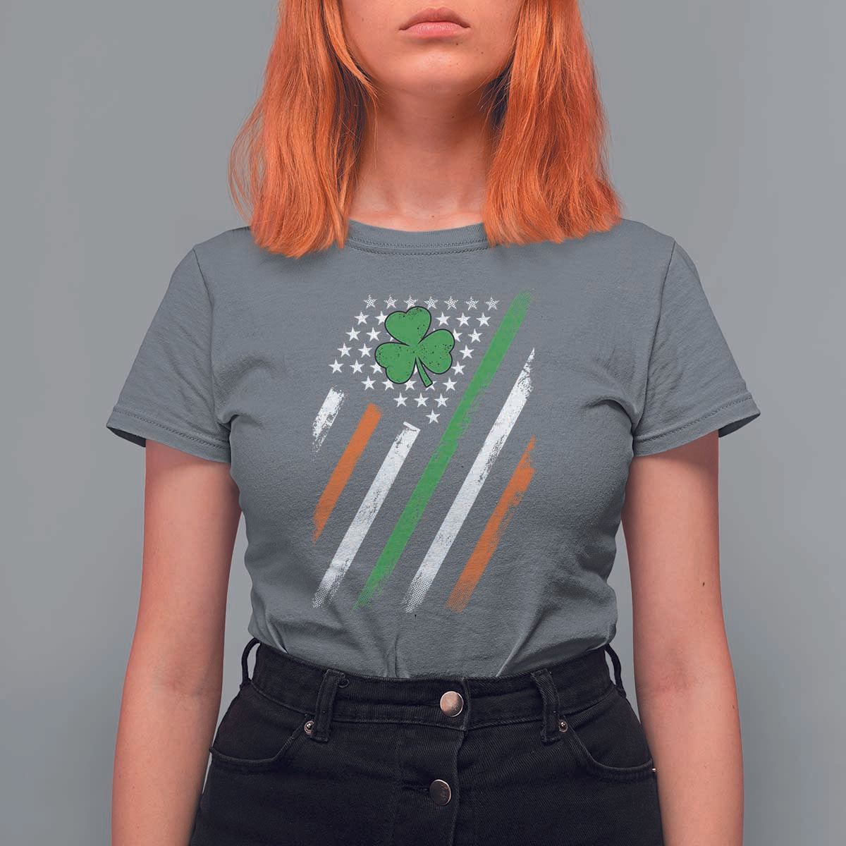 Funny Irish American Flag Shamrock T Shirt For Women