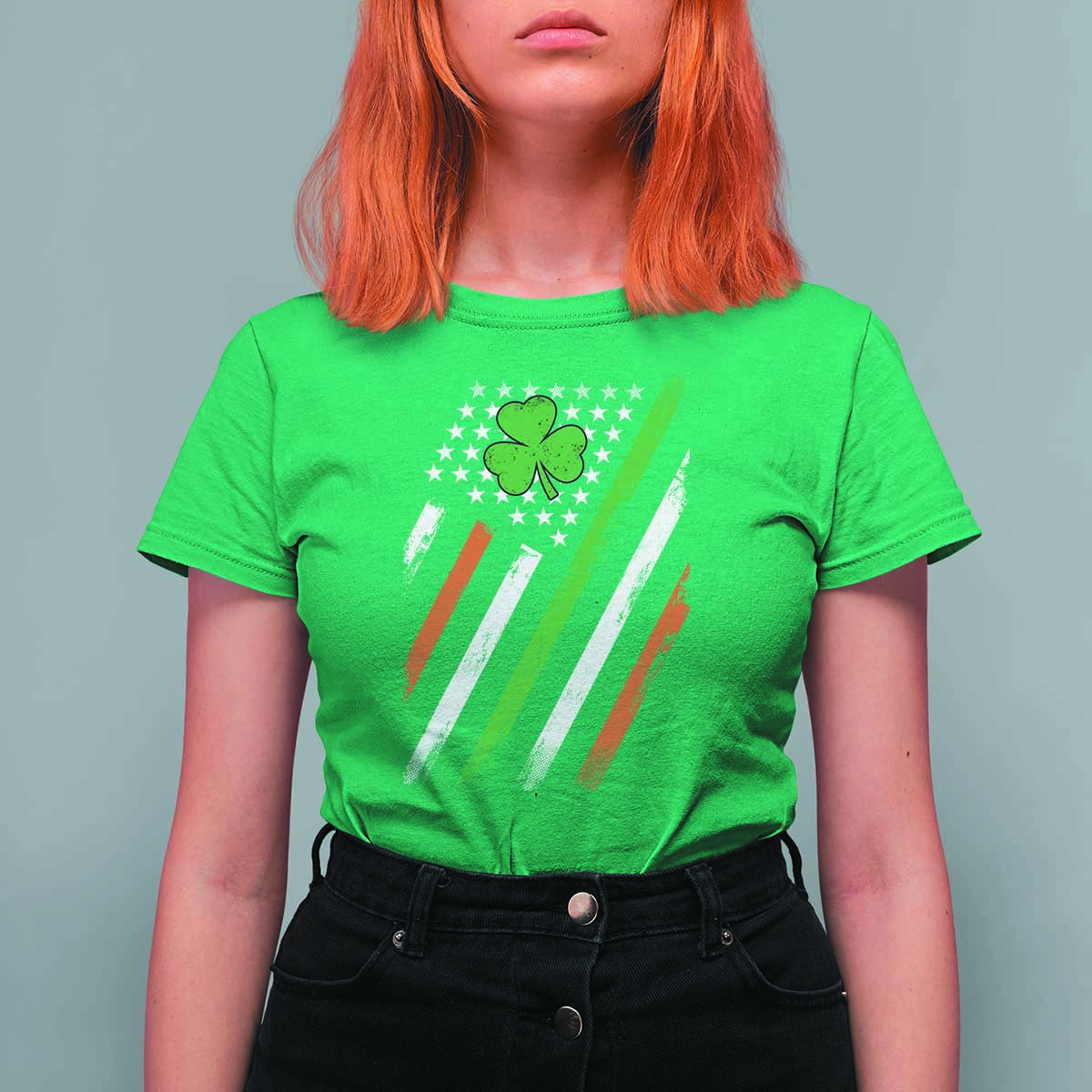 Funny Irish American Flag Shamrock T Shirt For Women