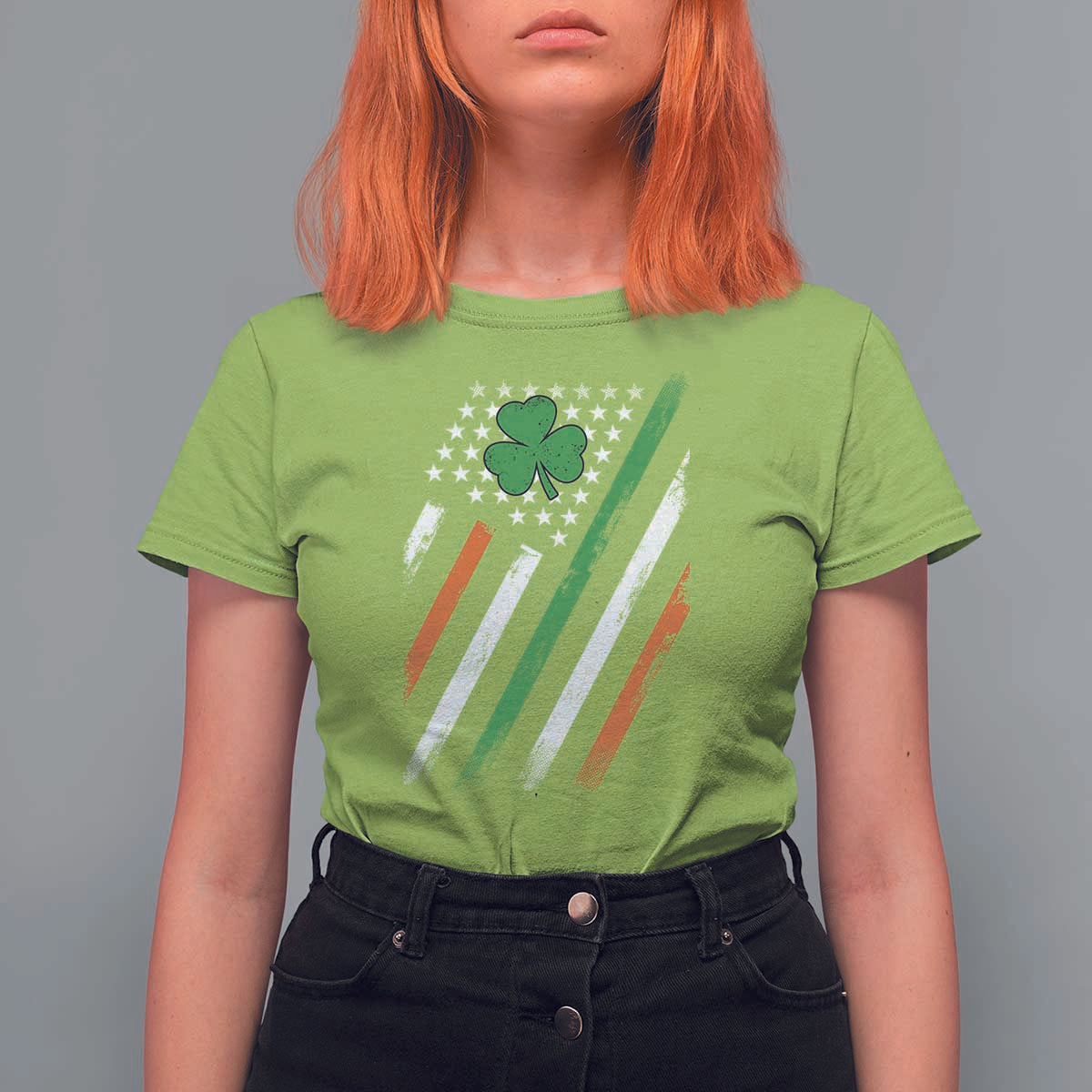 Funny Irish American Flag Shamrock T Shirt For Women