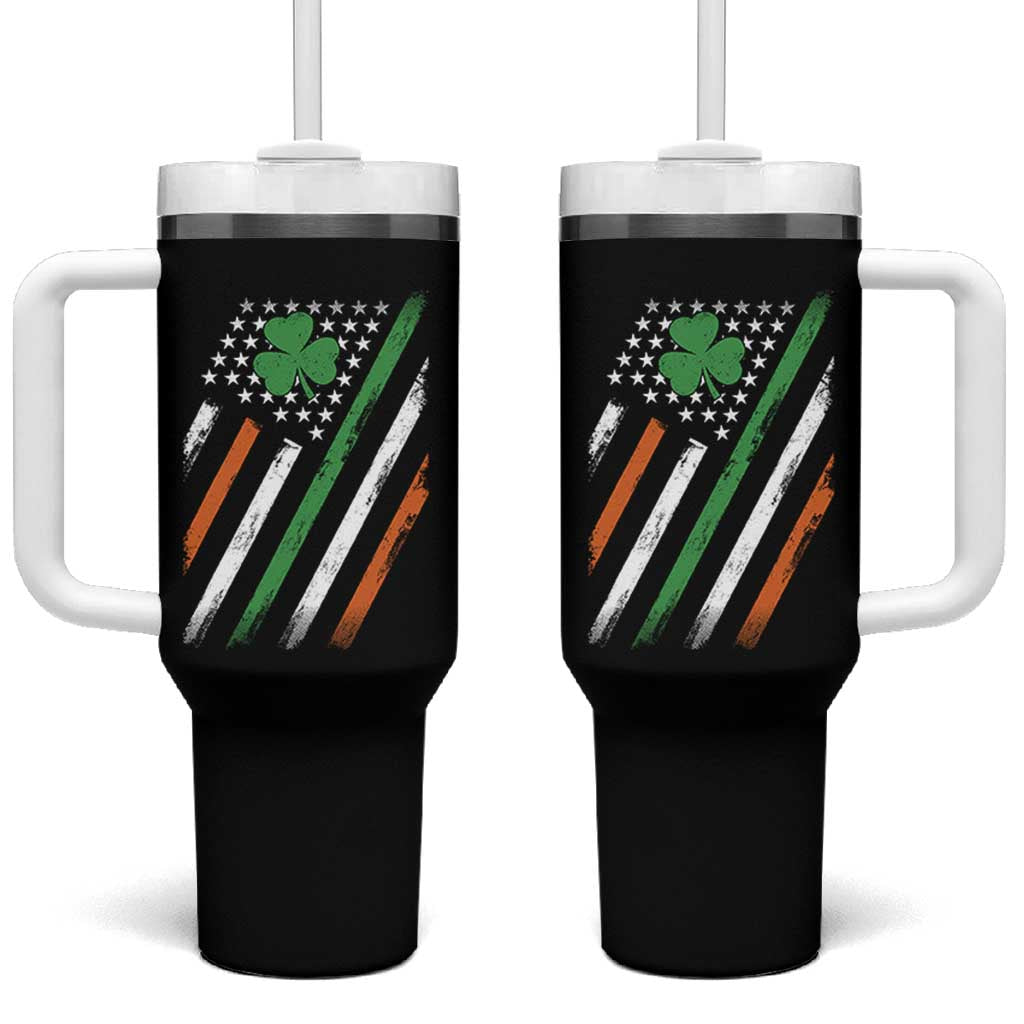 Funny Irish American Flag Shamrock Tumbler With Handle