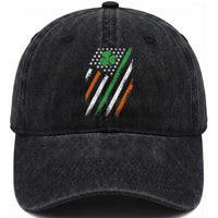 Funny Irish American Flag Shamrock Washed Cotton Baseball Cap