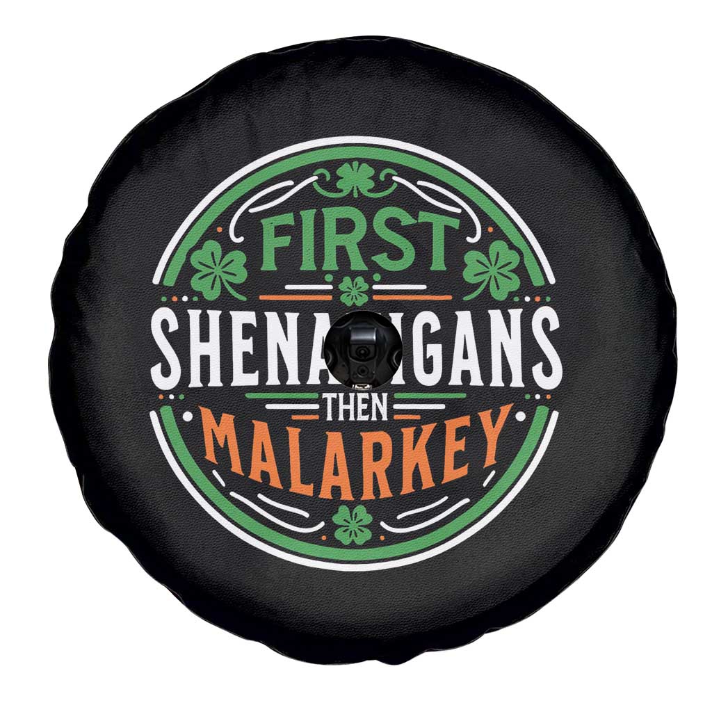 Funny First Shenanigans Then Malarkey Spare Tire Cover Irish Shamrock St Patrick's Day