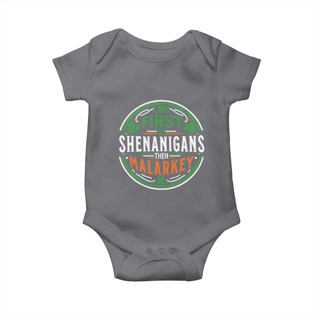 Funny First Shenanigans Then Malarkey Baby Onesie Irish Shamrock St Patrick's Day