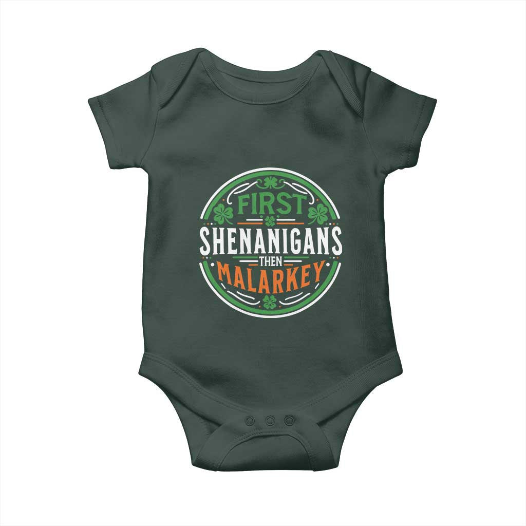 Funny First Shenanigans Then Malarkey Baby Onesie Irish Shamrock St Patrick's Day