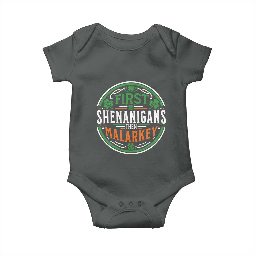 Funny First Shenanigans Then Malarkey Baby Onesie Irish Shamrock St Patrick's Day