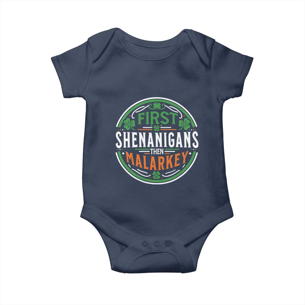 Funny First Shenanigans Then Malarkey Baby Onesie Irish Shamrock St Patrick's Day