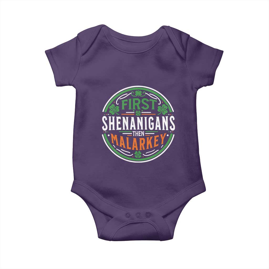 Funny First Shenanigans Then Malarkey Baby Onesie Irish Shamrock St Patrick's Day
