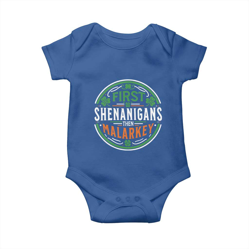 Funny First Shenanigans Then Malarkey Baby Onesie Irish Shamrock St Patrick's Day
