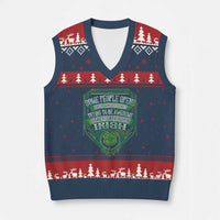 Funny Irish Pride V-Neck Knit Sweater Vest Some People Spend Their Whole Lives Trying To Be Awesome Others Are Born Irish - Wonder Print Shop