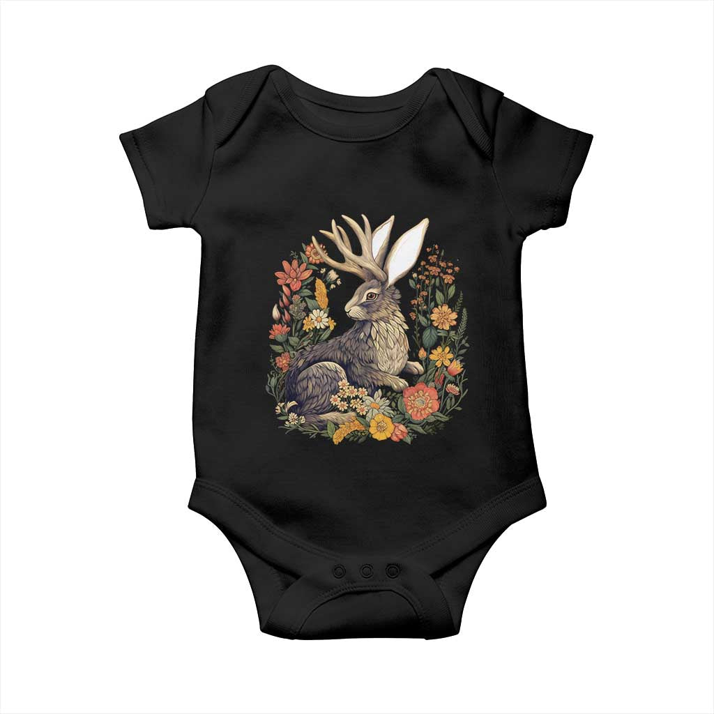 Funny Easter Day Jackalope Rabbit Vintage Flowers Cottagecore Baby Onesie