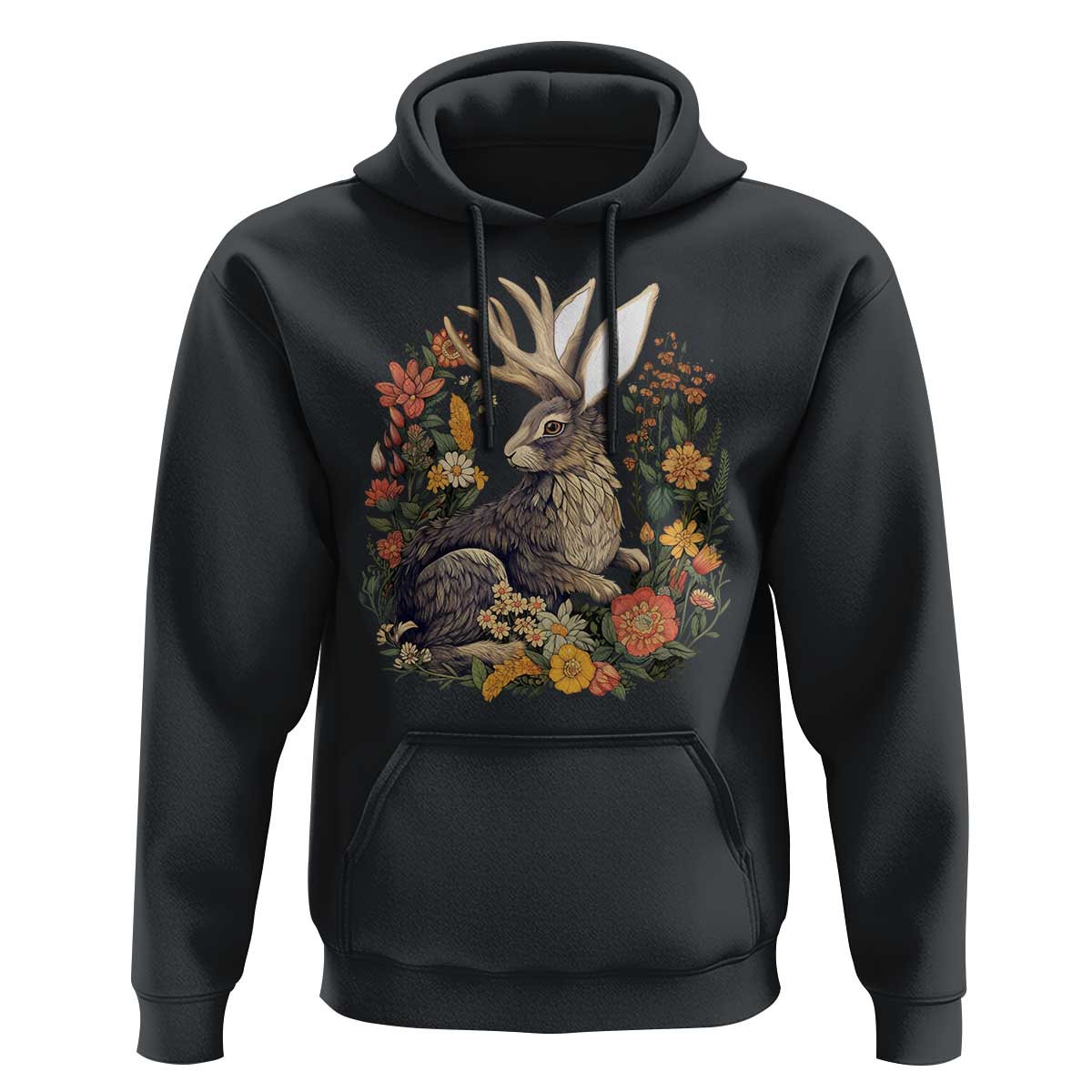 Funny Easter Day Jackalope Rabbit Vintage Flowers Cottagecore Hoodie