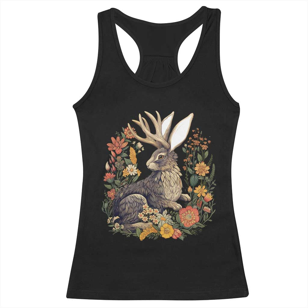 Funny Easter Day Jackalope Rabbit Vintage Flowers Cottagecore Racerback Tank Top
