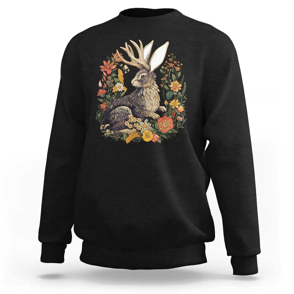 Funny Easter Day Jackalope Rabbit Vintage Flowers Cottagecore Sweatshirt