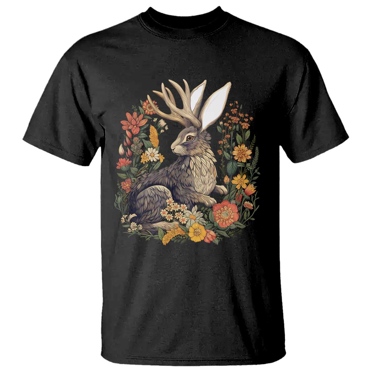 Funny Easter Day Jackalope Rabbit Vintage Flowers Cottagecore T Shirt