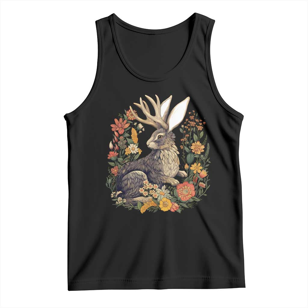Funny Easter Day Jackalope Rabbit Vintage Flowers Cottagecore Tank Top