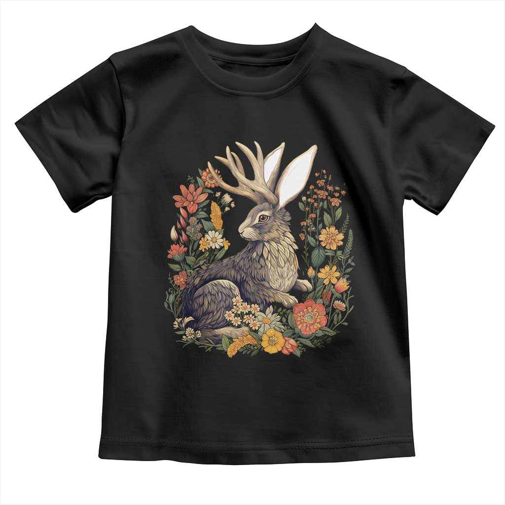 Funny Easter Day Jackalope Rabbit Vintage Flowers Cottagecore Toddler T Shirt