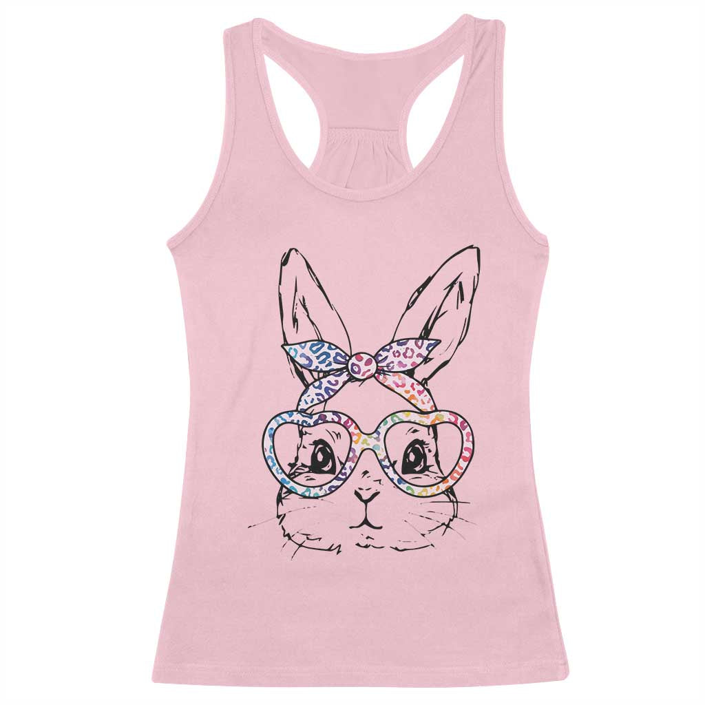 Easter Day Bunny Rabbit Face Tie Dye Glasses Racerback Tank Top