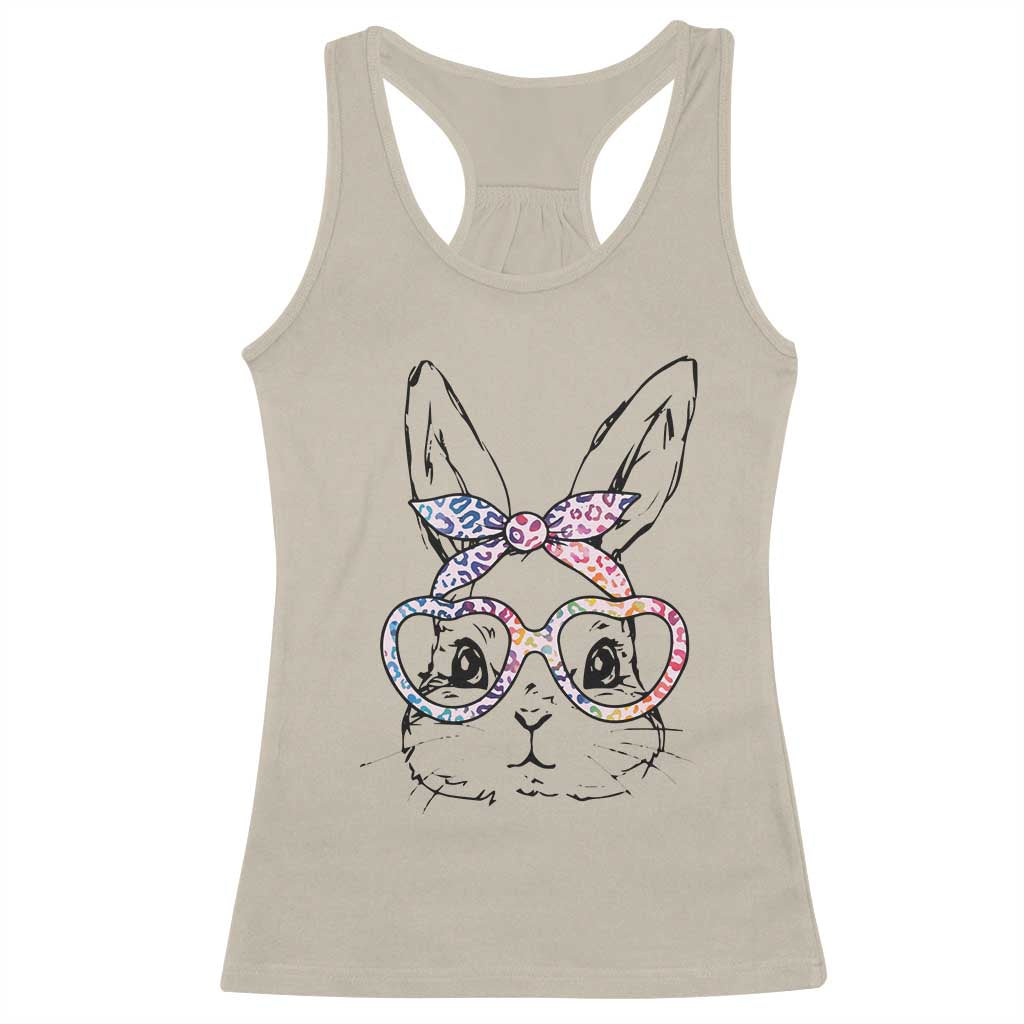 Easter Day Bunny Rabbit Face Tie Dye Glasses Racerback Tank Top