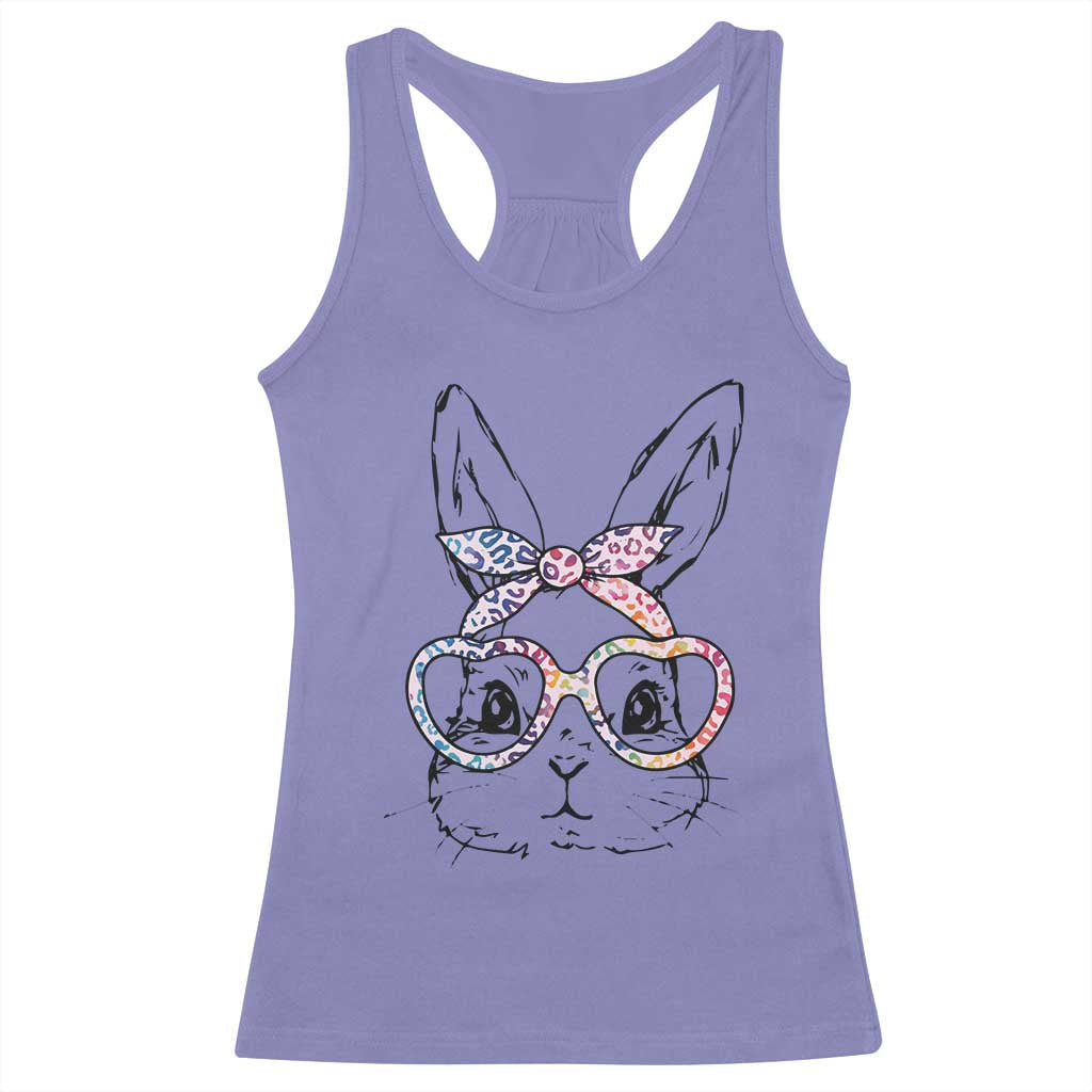 Easter Day Bunny Rabbit Face Tie Dye Glasses Racerback Tank Top