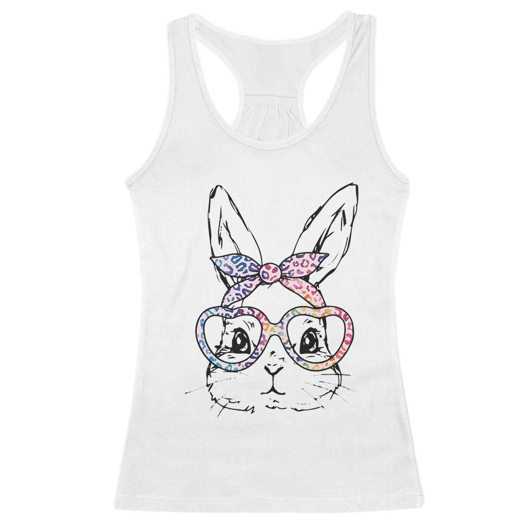 Easter Day Bunny Rabbit Face Tie Dye Glasses Racerback Tank Top