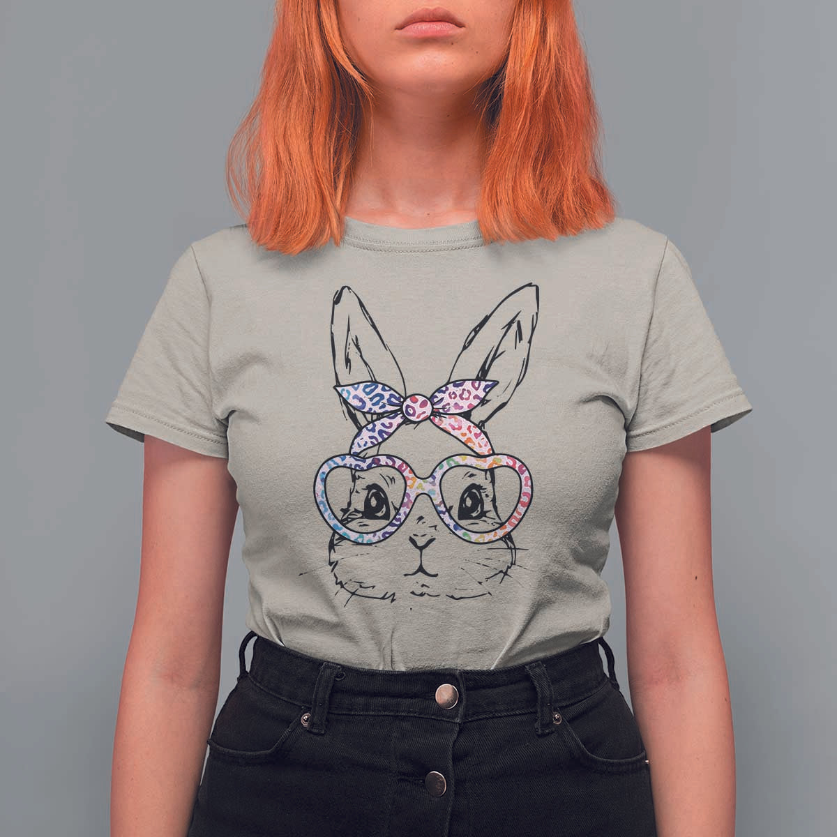 Easter Day Bunny Rabbit Face Tie Dye Glasses T Shirt For Women