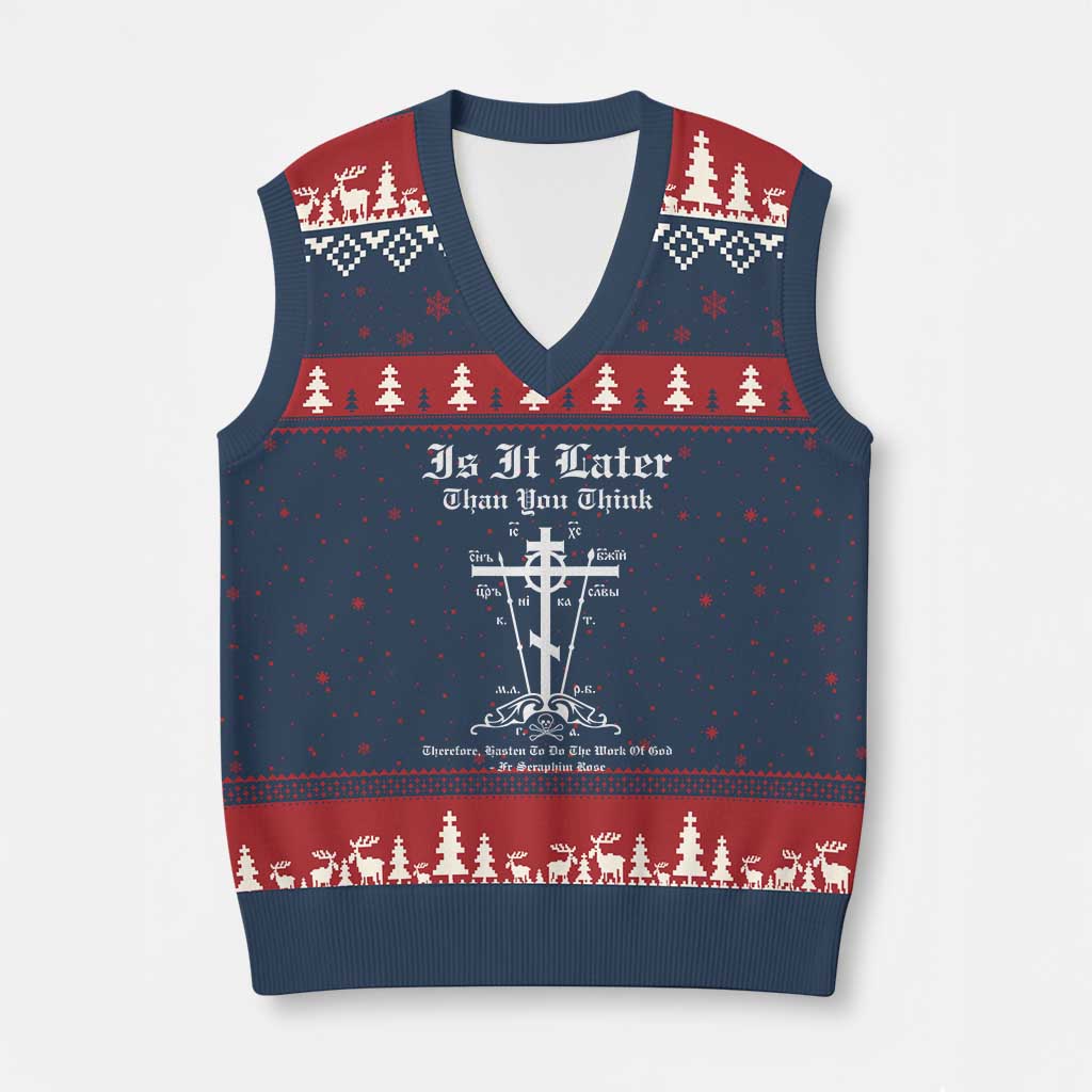 Eastern Orthodox Christian Seraphim Rose V-Neck Knit Sweater Vest Is It Rather Than You Think Russian Cavalry Cross - Wonder Print Shop