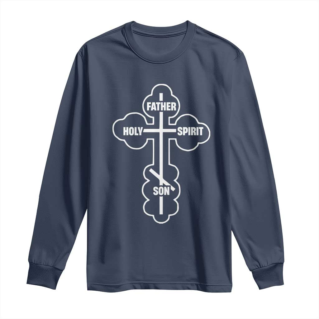 Russian Greek Byzantine Golden Orthodox Cross Father Son Holy Spirit Long Sleeve Shirt