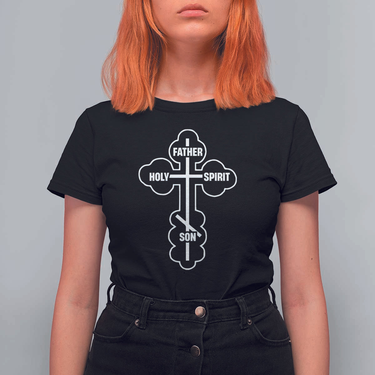 Russian Greek Byzantine Golden Orthodox Cross Father Son Holy Spirit T Shirt For Women