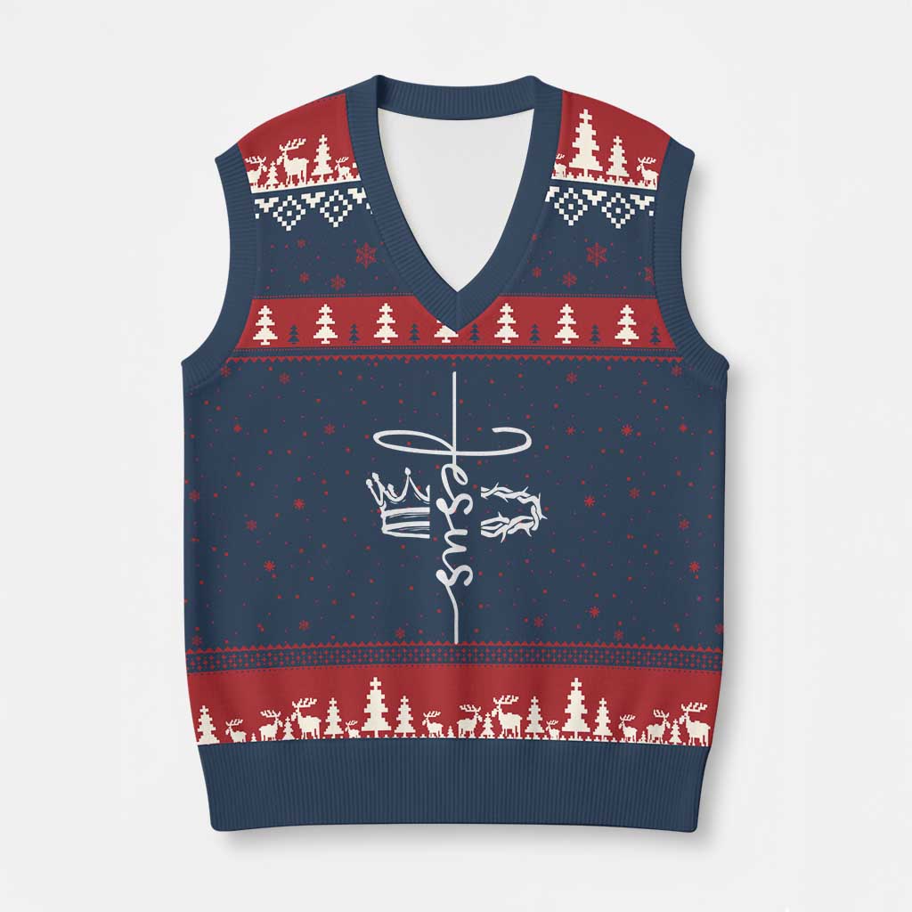 Jesus Christian Lord & Savior Crown of Thorns V-Neck Knit Sweater Vest - Wonder Print Shop