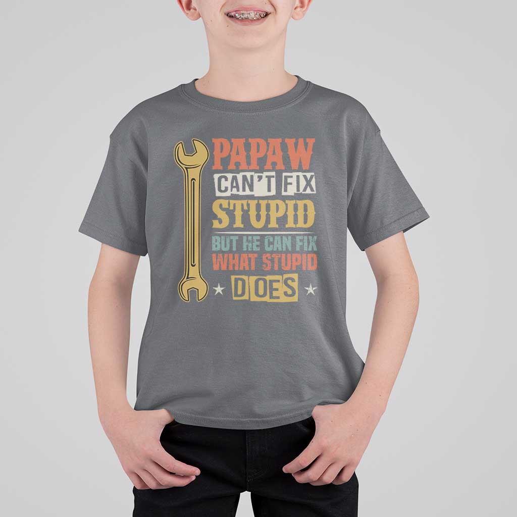 Funny Papaw Can't Fix Stupid But He Can Fix What Stupid Does T Shirt For Kid Grandpa Father's Day