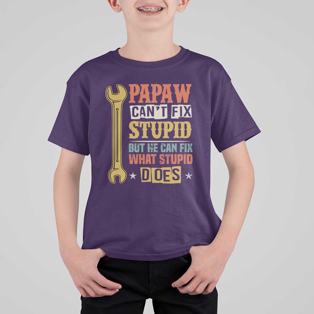 Funny Papaw Can't Fix Stupid But He Can Fix What Stupid Does T Shirt For Kid Grandpa Father's Day