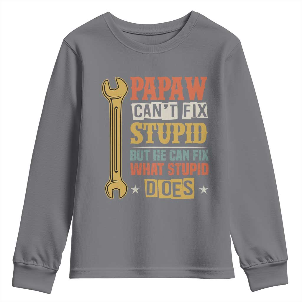 Funny Papaw Can't Fix Stupid But He Can Fix What Stupid Does Youth Sweatshirt Grandpa Father's Day
