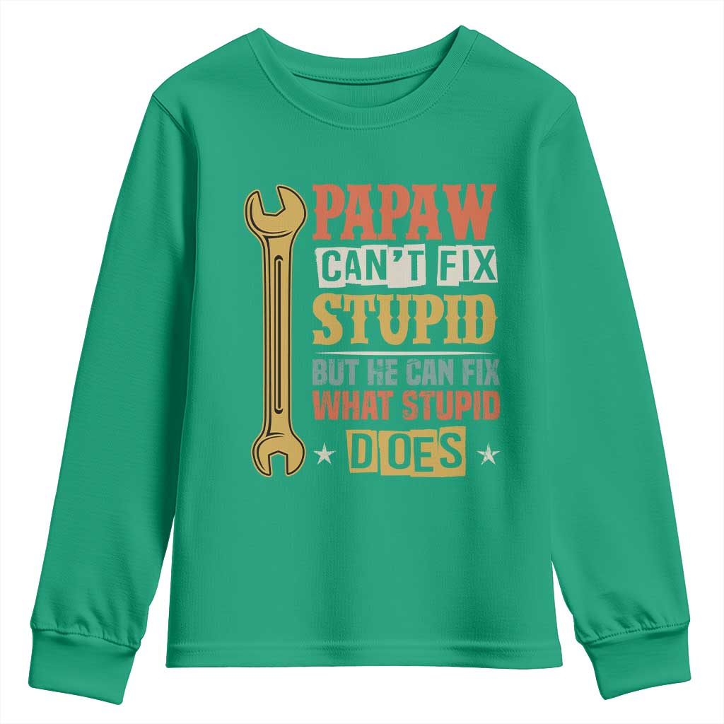 Funny Papaw Can't Fix Stupid But He Can Fix What Stupid Does Youth Sweatshirt Grandpa Father's Day