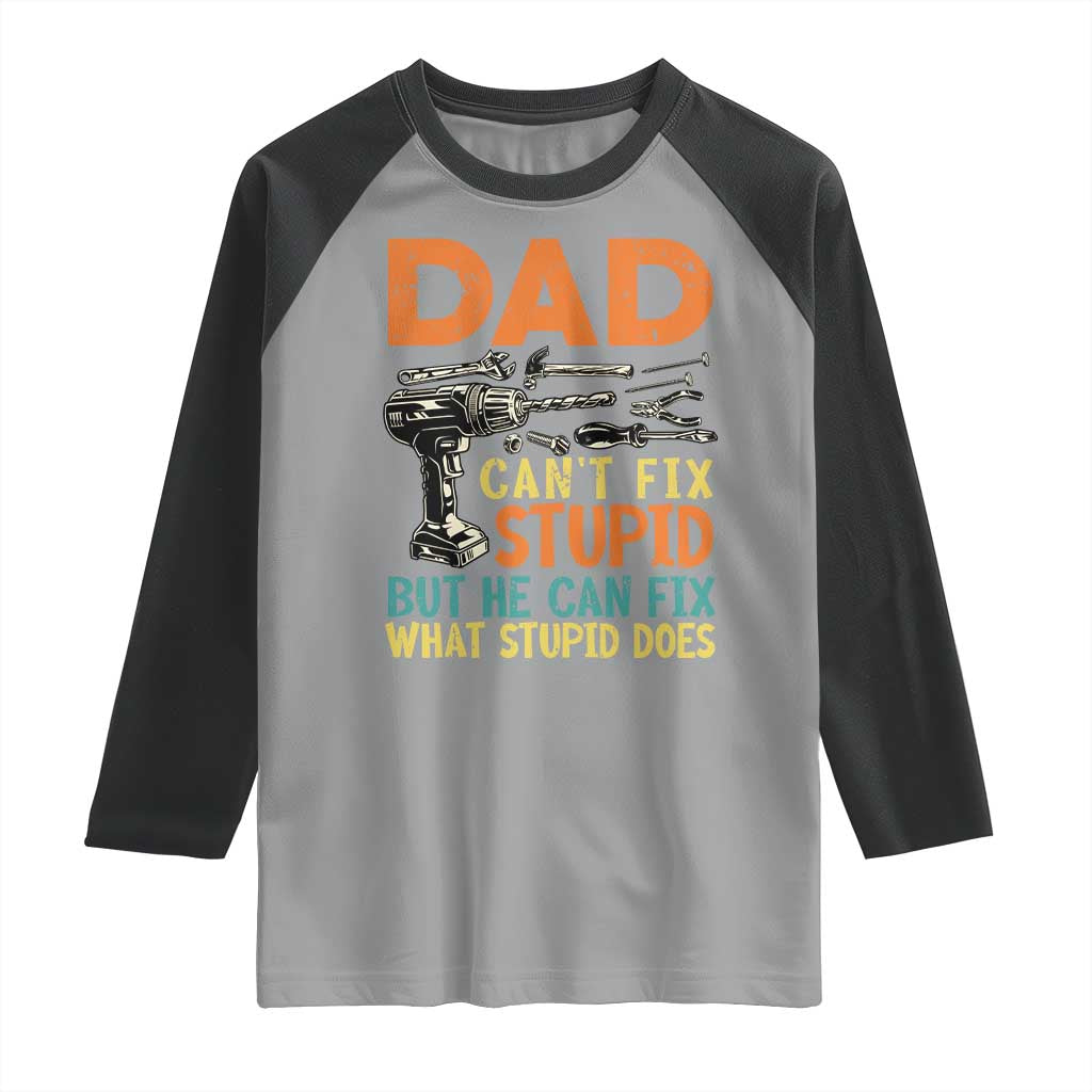 Funny Dad Can't Fix Stupid But He Can Fix What Stupid Does Raglan Shirt Father's Day