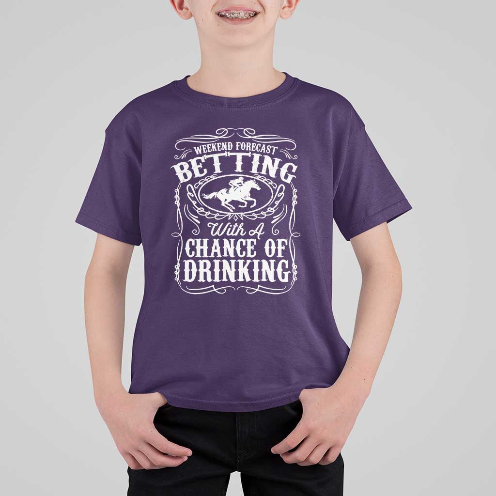Funny Horse Race Betting T Shirt For Kid Weekend Forecast Betting With A Chance Of Drinking