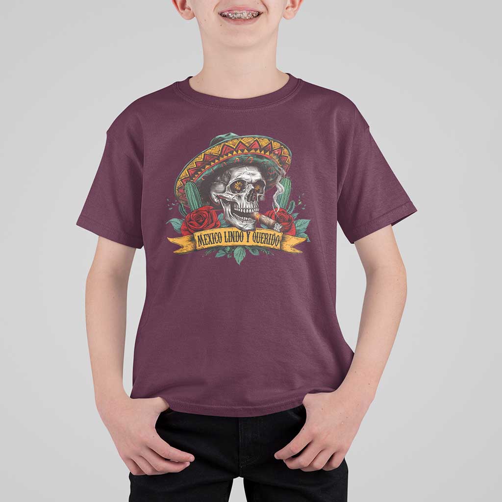 Funny Mexico Lindo Y Querido T Shirt For Kid Mexican Pride Vintage Sombrero Hat Skull