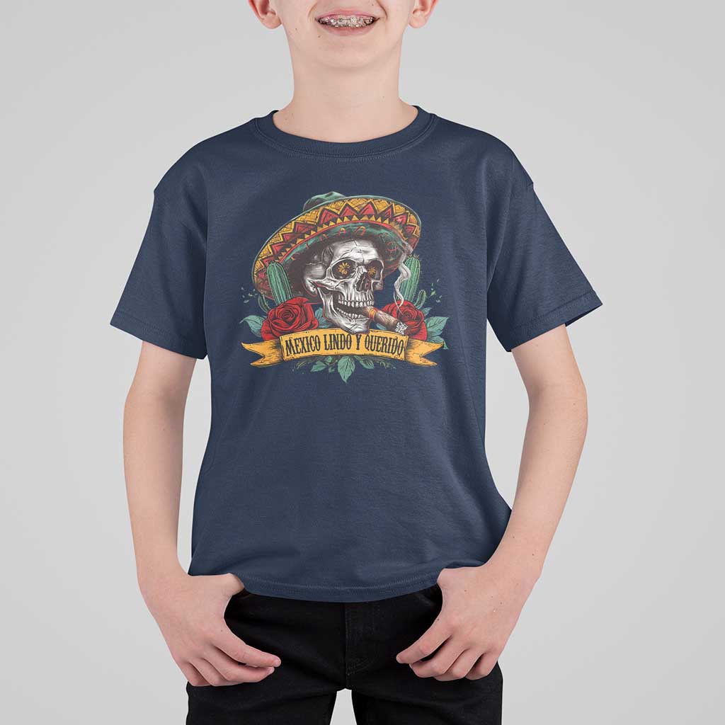 Funny Mexico Lindo Y Querido T Shirt For Kid Mexican Pride Vintage Sombrero Hat Skull
