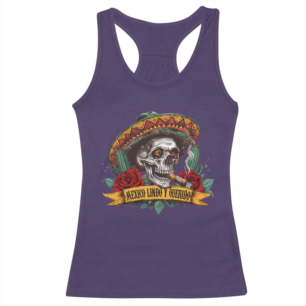 Funny Mexico Lindo Y Querido Racerback Tank Top Mexican Pride Vintage Sombrero Hat Skull