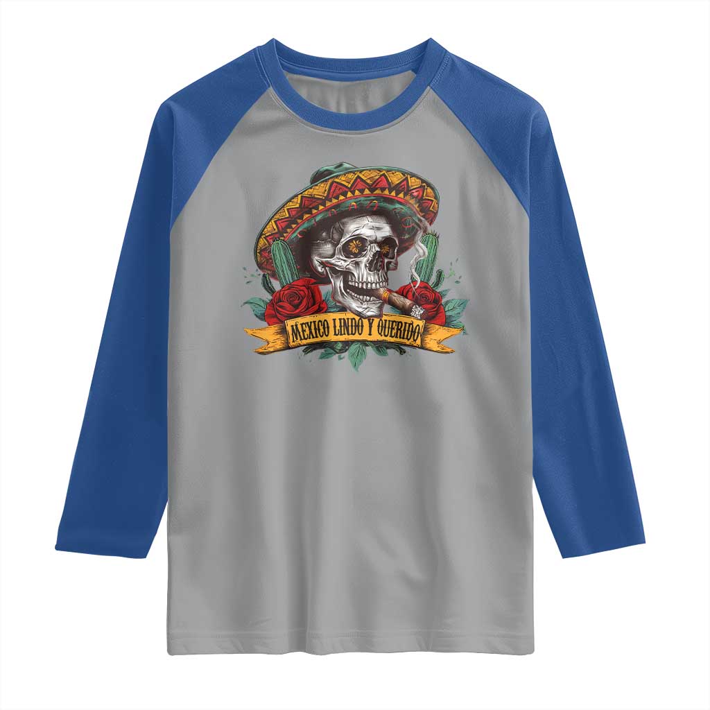 Funny Mexico Lindo Y Querido Raglan Shirt Mexican Pride Vintage Sombrero Hat Skull