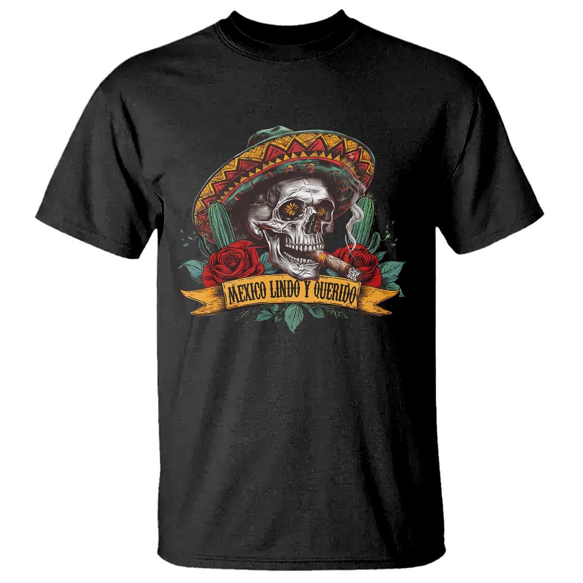 Funny Mexico Lindo Y Querido T Shirt Mexican Pride Vintage Sombrero Hat Skull