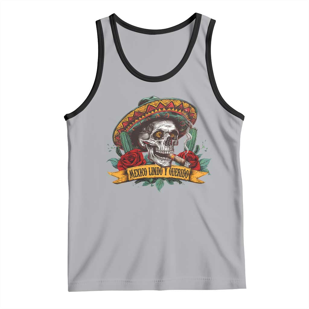Funny Mexico Lindo Y Querido Tank Top Mexican Pride Vintage Sombrero Hat Skull