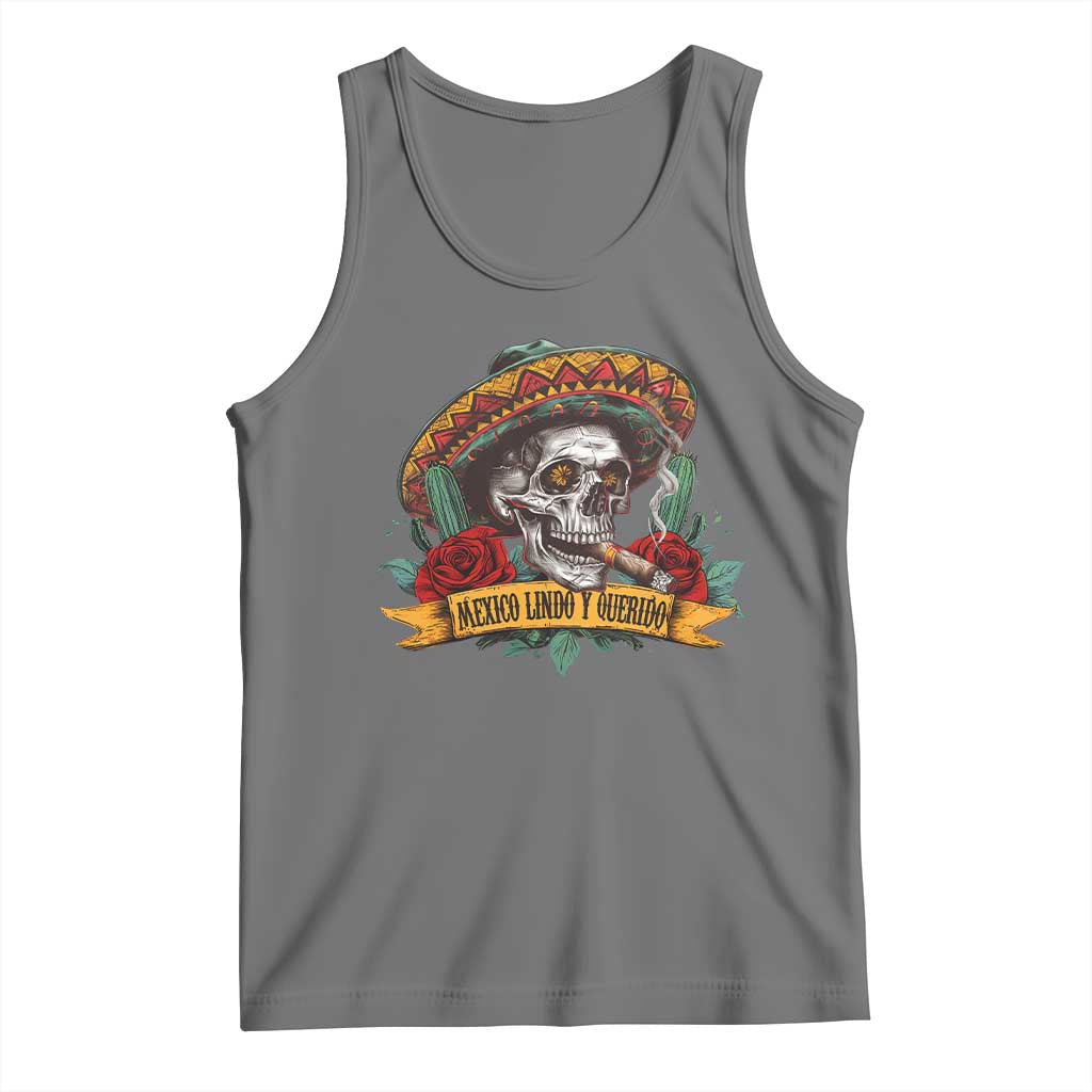 Funny Mexico Lindo Y Querido Tank Top Mexican Pride Vintage Sombrero Hat Skull