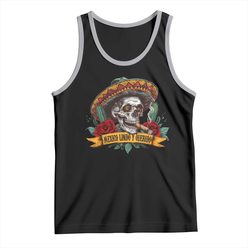 Funny Mexico Lindo Y Querido Tank Top Mexican Pride Vintage Sombrero Hat Skull