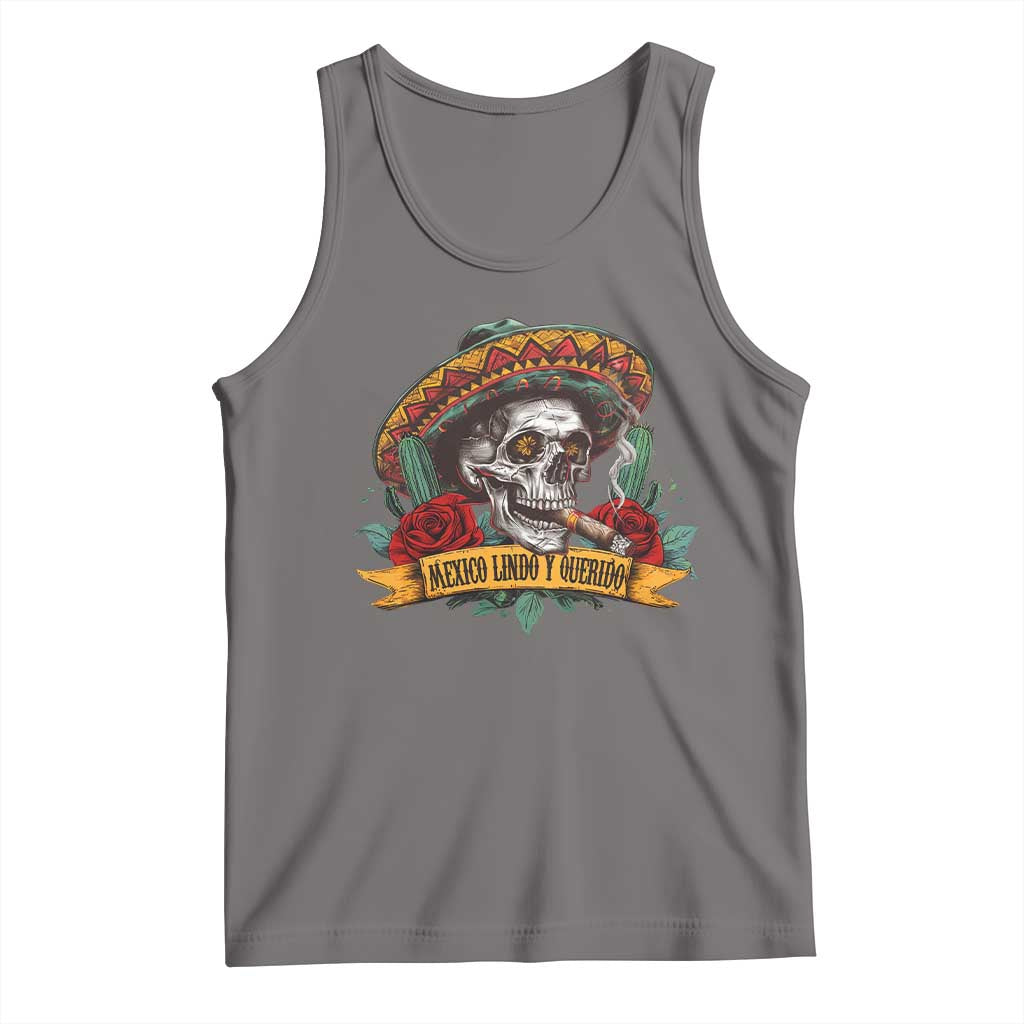 Funny Mexico Lindo Y Querido Tank Top Mexican Pride Vintage Sombrero Hat Skull