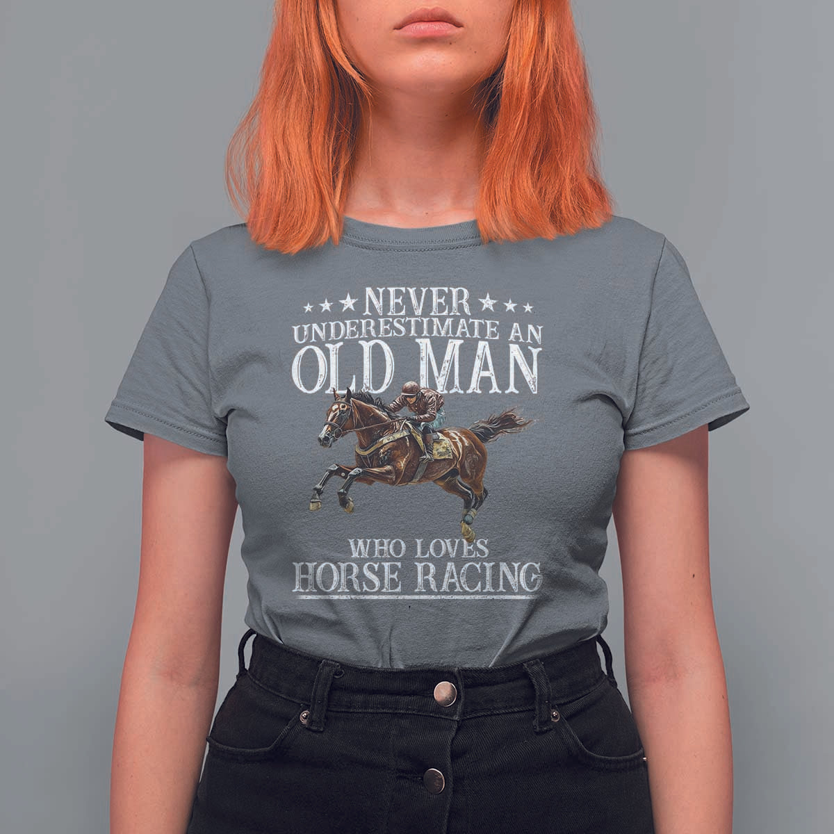 Funny Never Underestimate An Old Man Who Loves Horse Racing T Shirt For Women